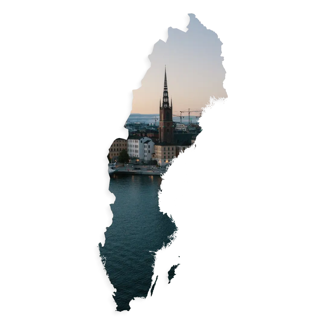Aerial view of Sweden showcasing Stockholm's stunning architecture and winding river in the background showcasing the CoCoach presence in Sweden.