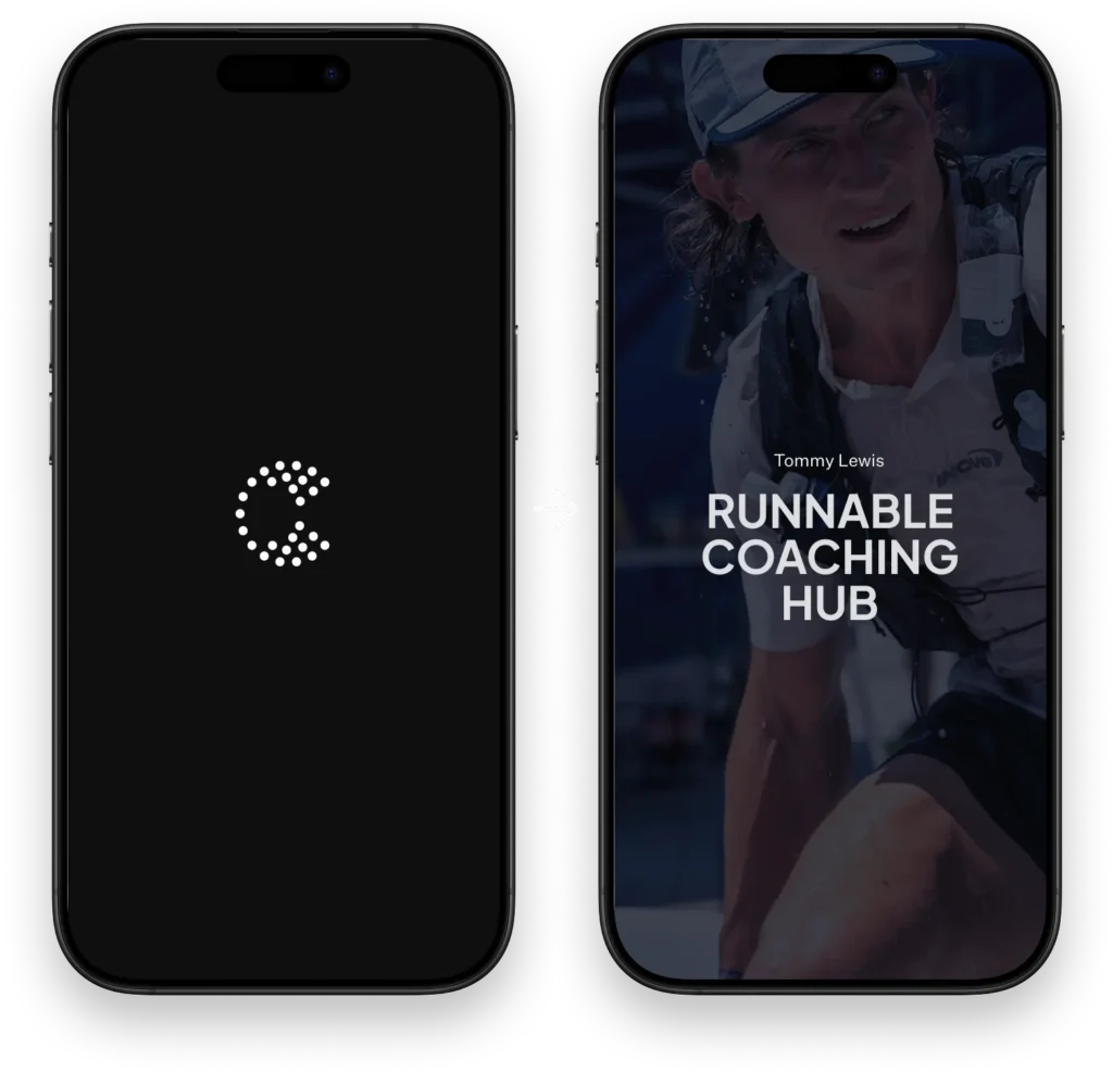 Customisable splash screen showing transition from a personalised coaching app welcome screen.